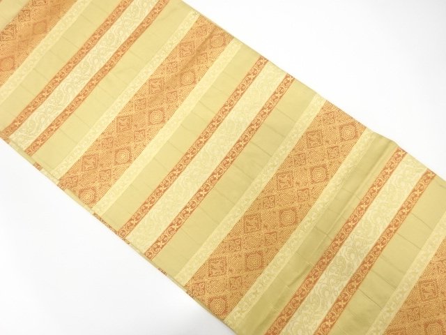 JAPANESE KIMONO / FUKURO OBI / SILK / WOVEN STRIPE & FLORAL ARABESQUE
